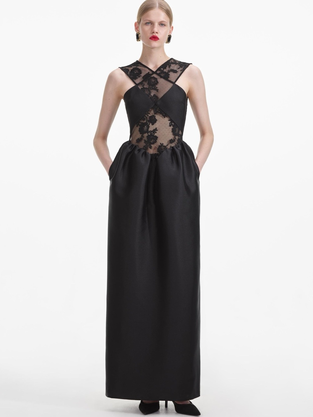 NWOT Self-Portrait Floral lace-trimmed taffeta maxi dress - Picture 5 of 7